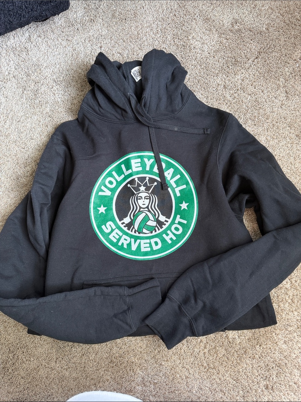 Black Hoodie Sweatshirt with Green Volleyball Graphic